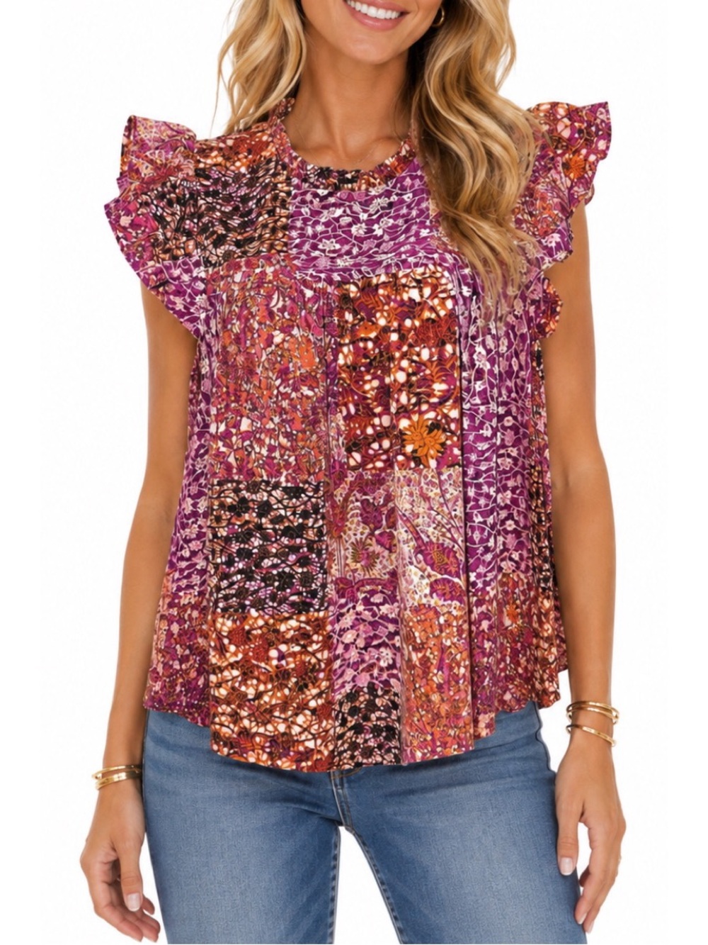 Rose & Olive pink and red short sleeve blouse